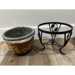 Longaberger Wrought Iron Plant Stand Flora Basket Liner & Protector‎ Set